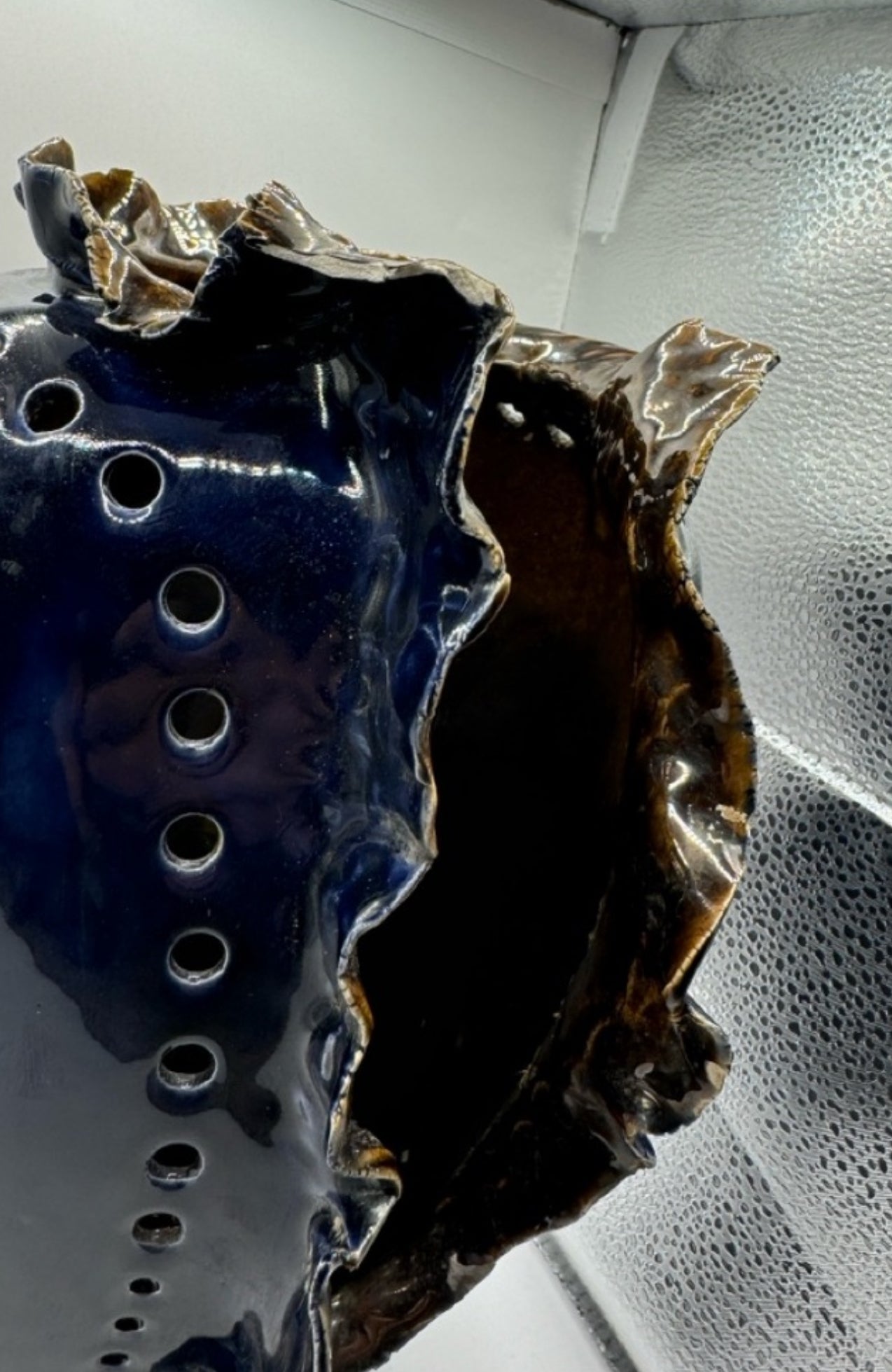 Vintage Porcelain Art Vase, Signed IS – Sculptural Navy Blue, c.1970, 11.5” x 7” x 7.5”