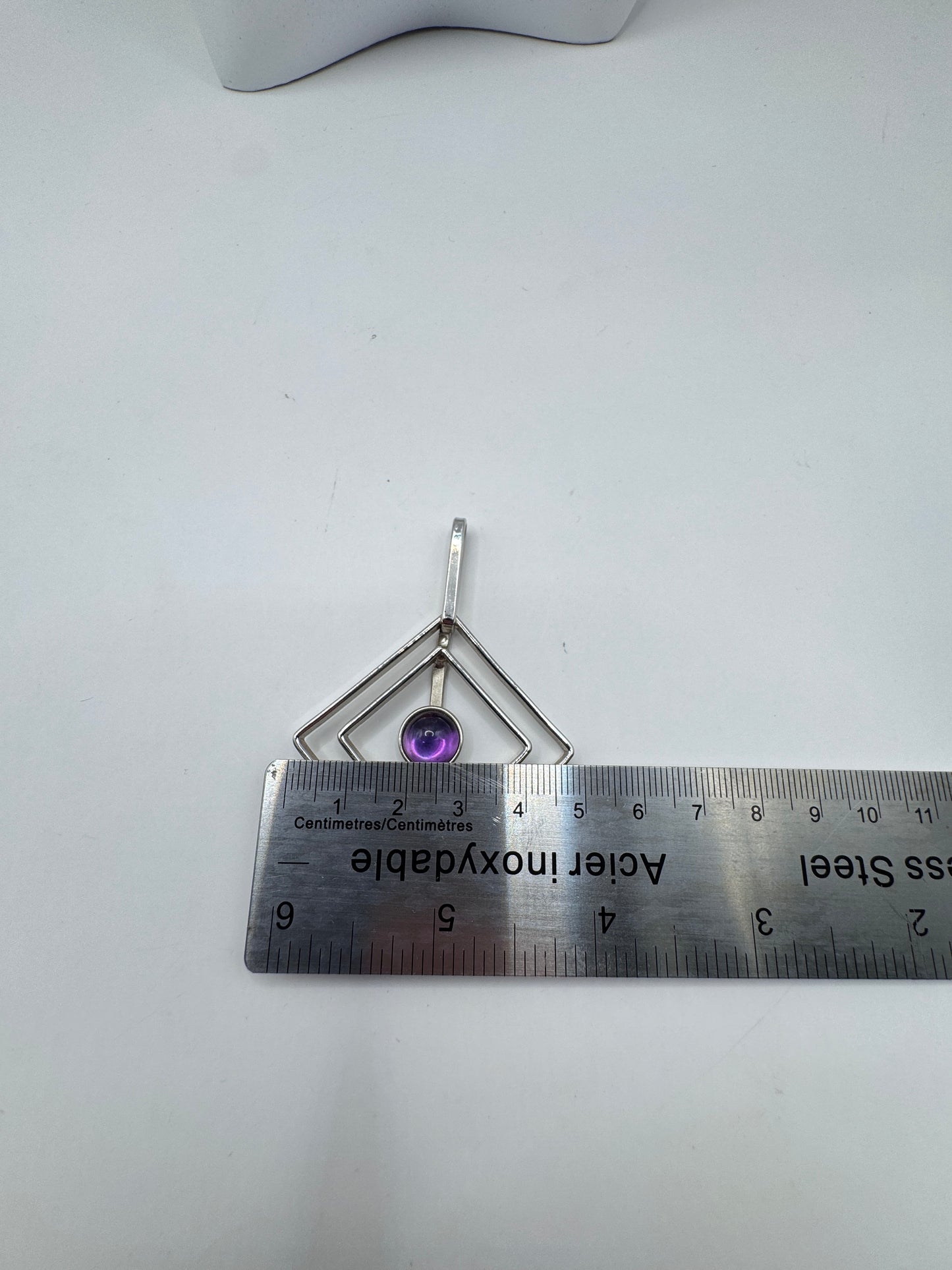 Vintage Large Artisan Sterling Silver Pendant with Amethyst, Rhodium-Plated – Excellent Condition