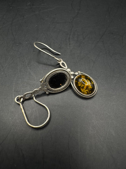 Sterling Silver & Amber Vintage Earrings