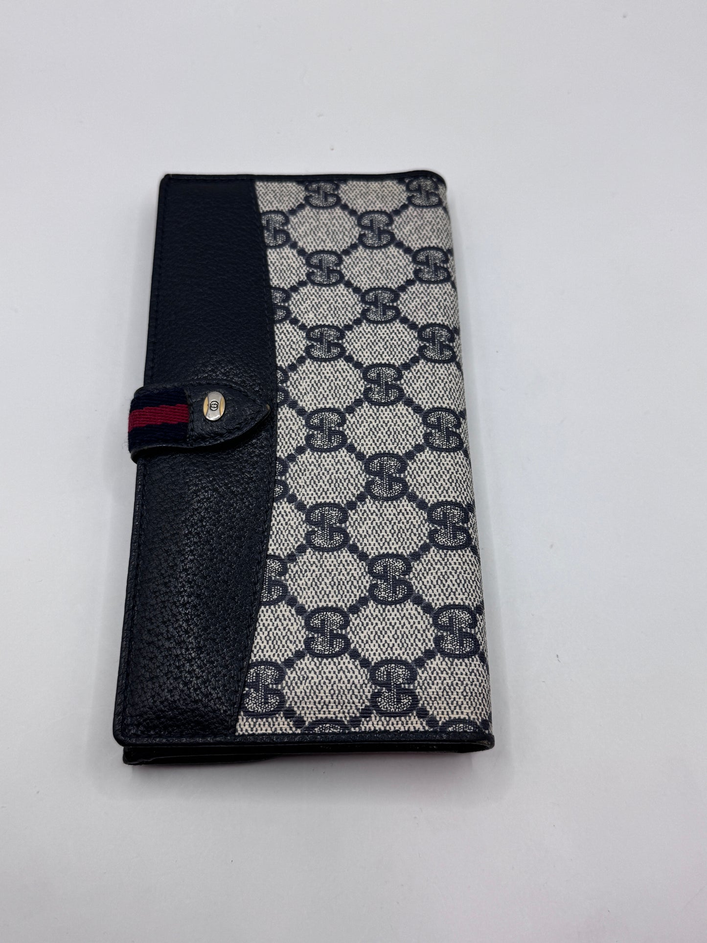 Authentic Gucci Accessory Collection GG Canvas Trifold Wallet in Blue – Excellent Condition