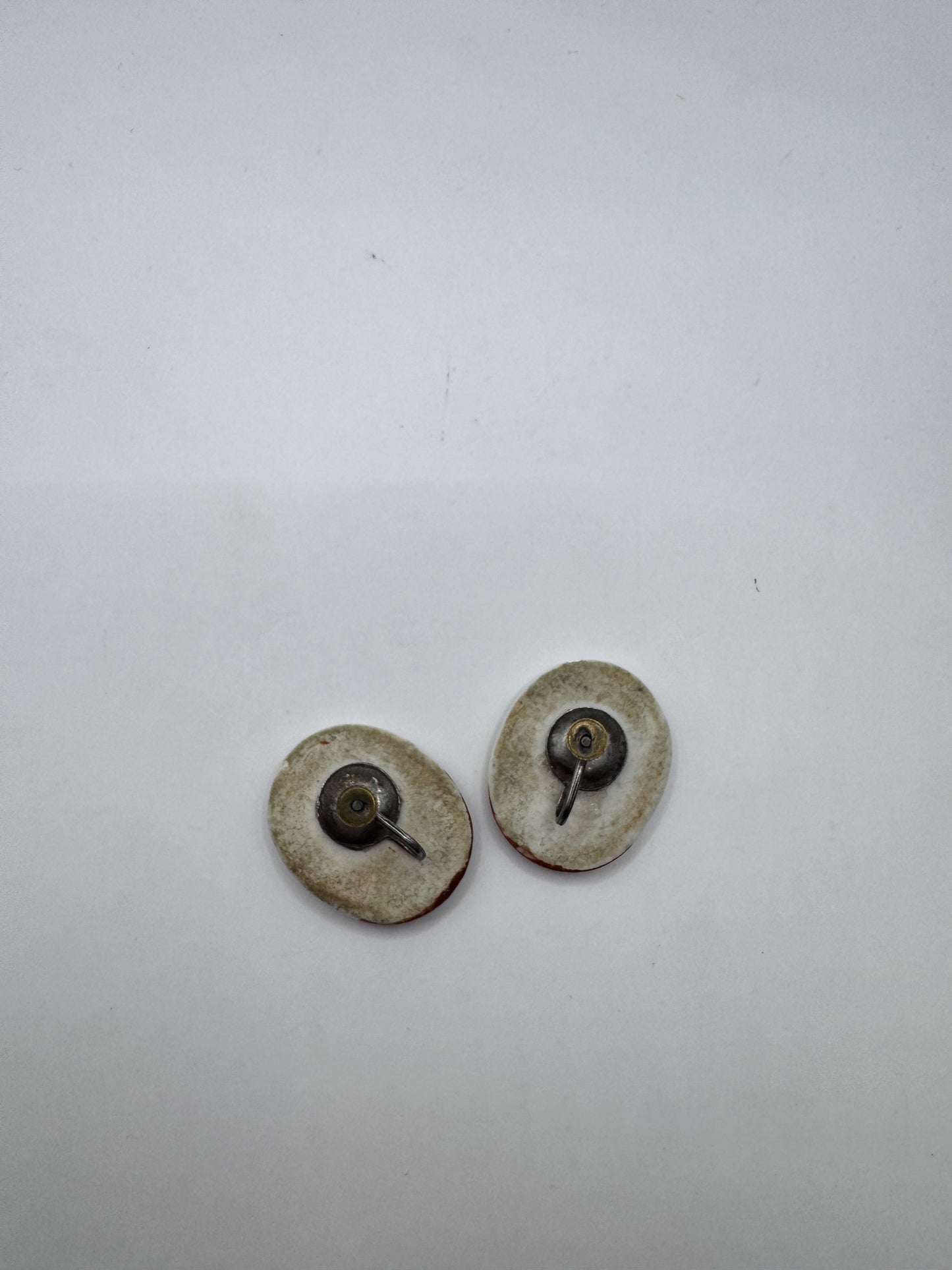 Vintage Victorian Porcelain Clip-On Earrings – Hand-Painted Romantic Scene