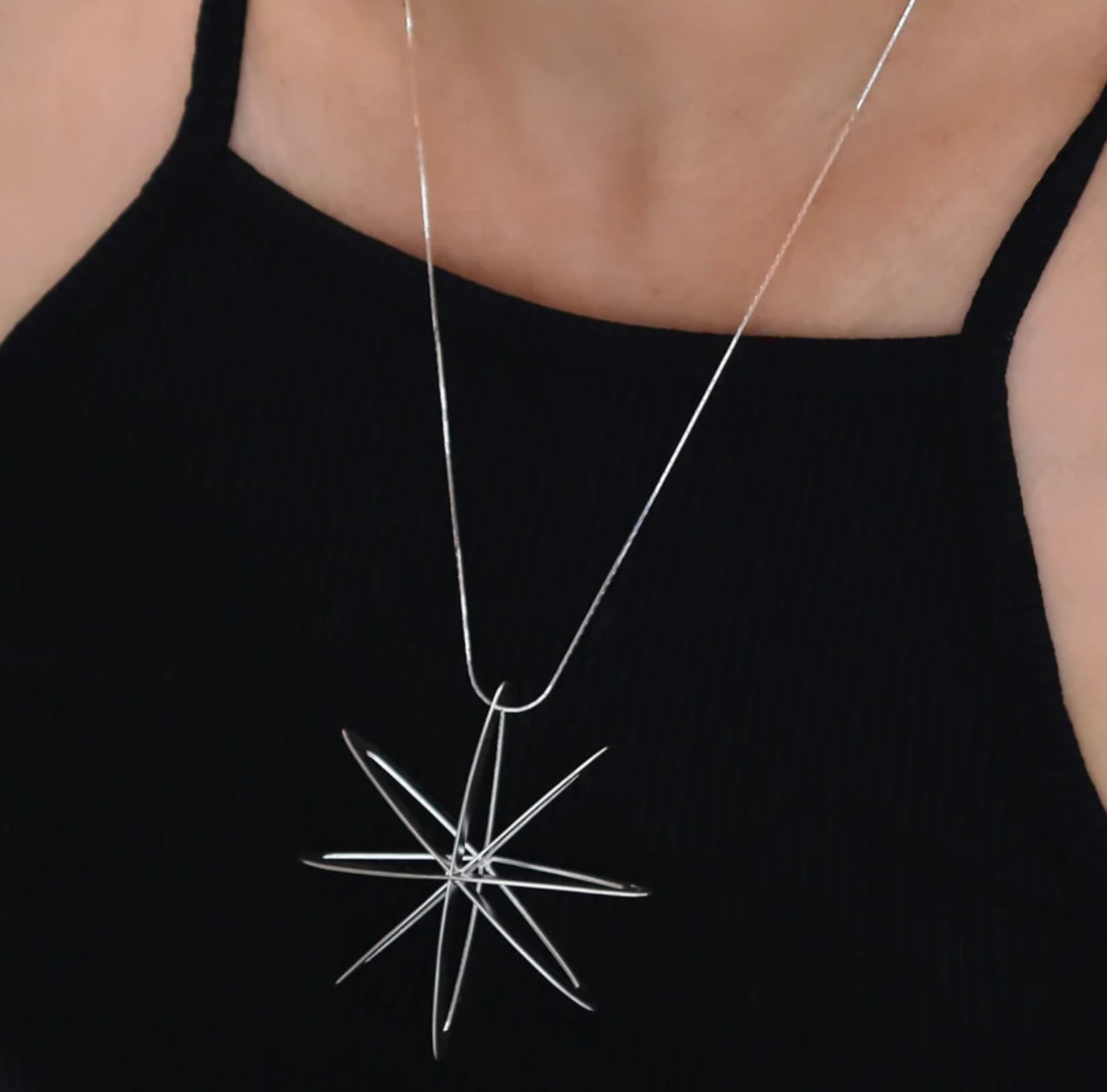 Vintage Sterling Silver Octagram Starshine Pendant – Large Statement Piece