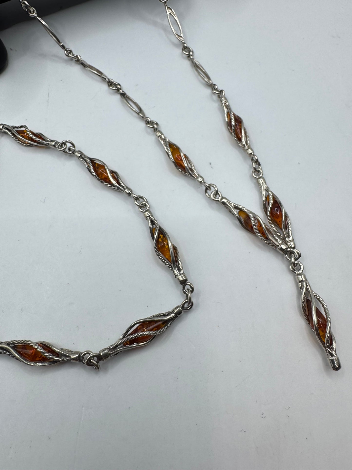 Sterling Silver Amber Necklace and Bracelet Set