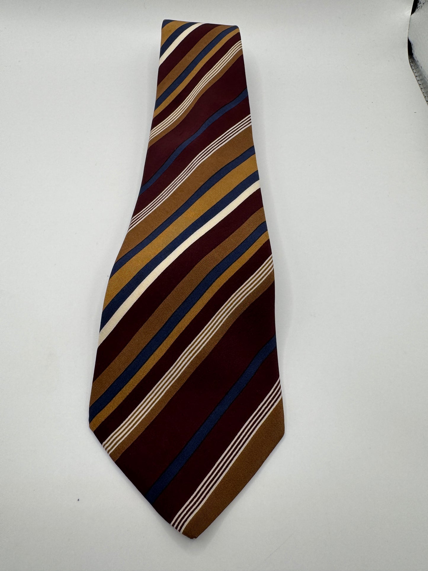 Vintage Yves Saint Laurent 100% Silk Tie – Burgundy & Gold Striped, 55” x 3.5”
