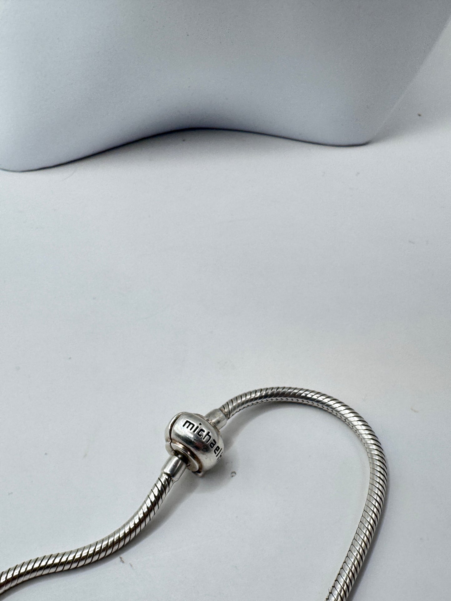 Michael Hill Sterling Silver 925 Snake Chain Charm Bracelet with 2 Michael Hill Charms & Emma & Roe Blue Diamond Charm
