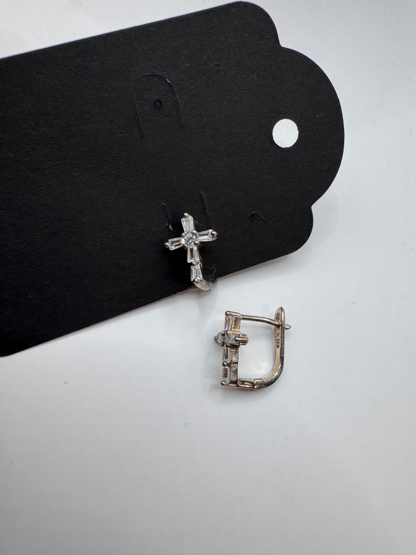 Sterling Silver 925 Cross Earrings with Crystals – English Clasp