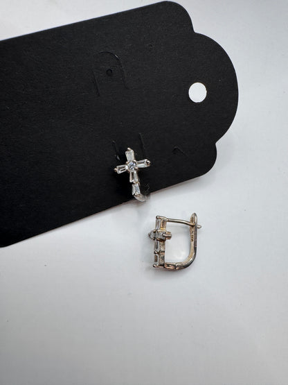 Sterling Silver 925 Cross Earrings with Crystals – English Clasp