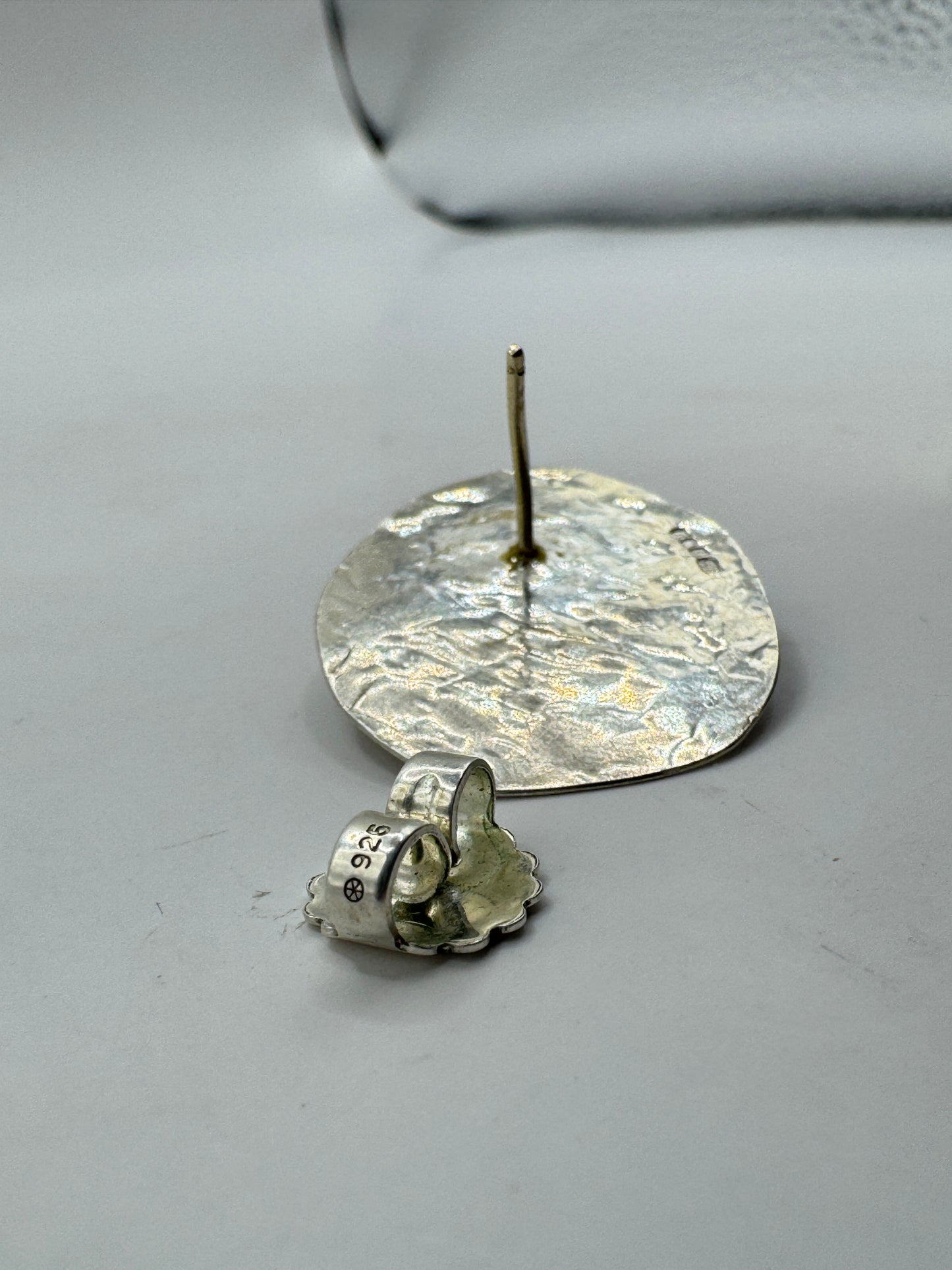 Unique Handmade Modernist Sterling Silver Pearl Earrings with 14K Gold Accents & 14K Gold Posts(tested)