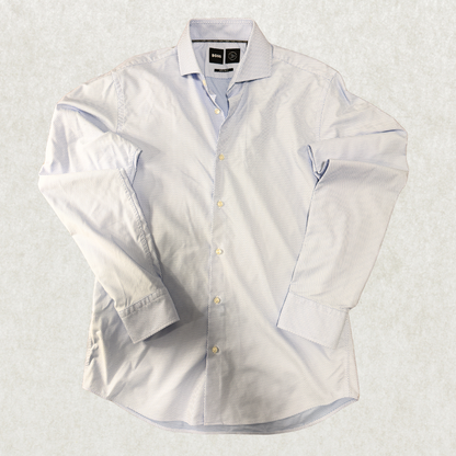BOSS Men’s Dress Shirt – Size M (15 1/2), Light Blue Microprint