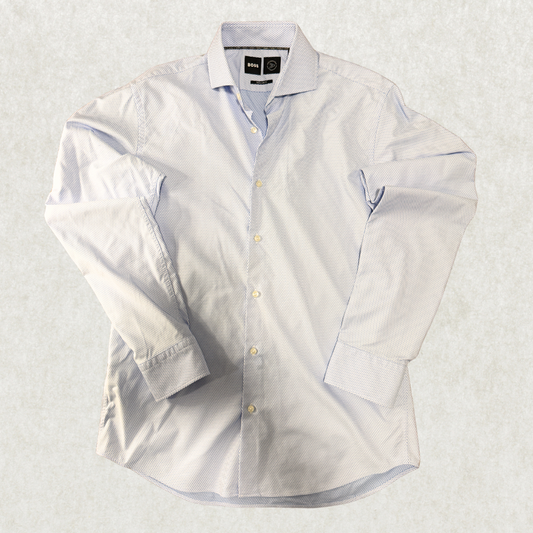 BOSS Men’s Dress Shirt – Size M (15 1/2), Light Blue Microprint