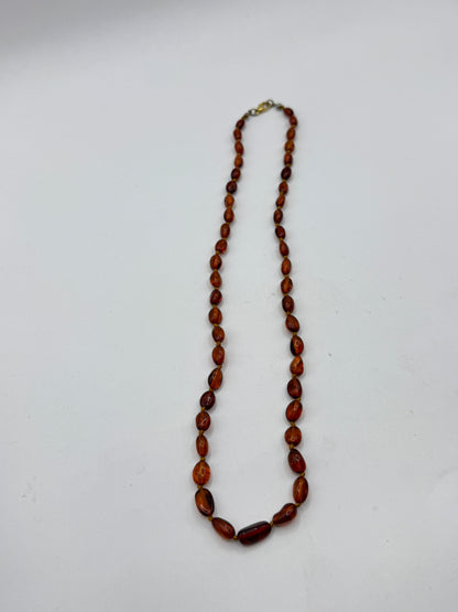 Vintage Baltic Amber Beaded Necklace Cognac Honey Tones 21” Handmade Design