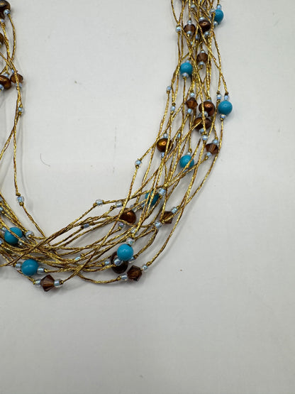 Vintage Multi-Strand Necklace with Turquoise & Pearl Beads – 925 Clasp
