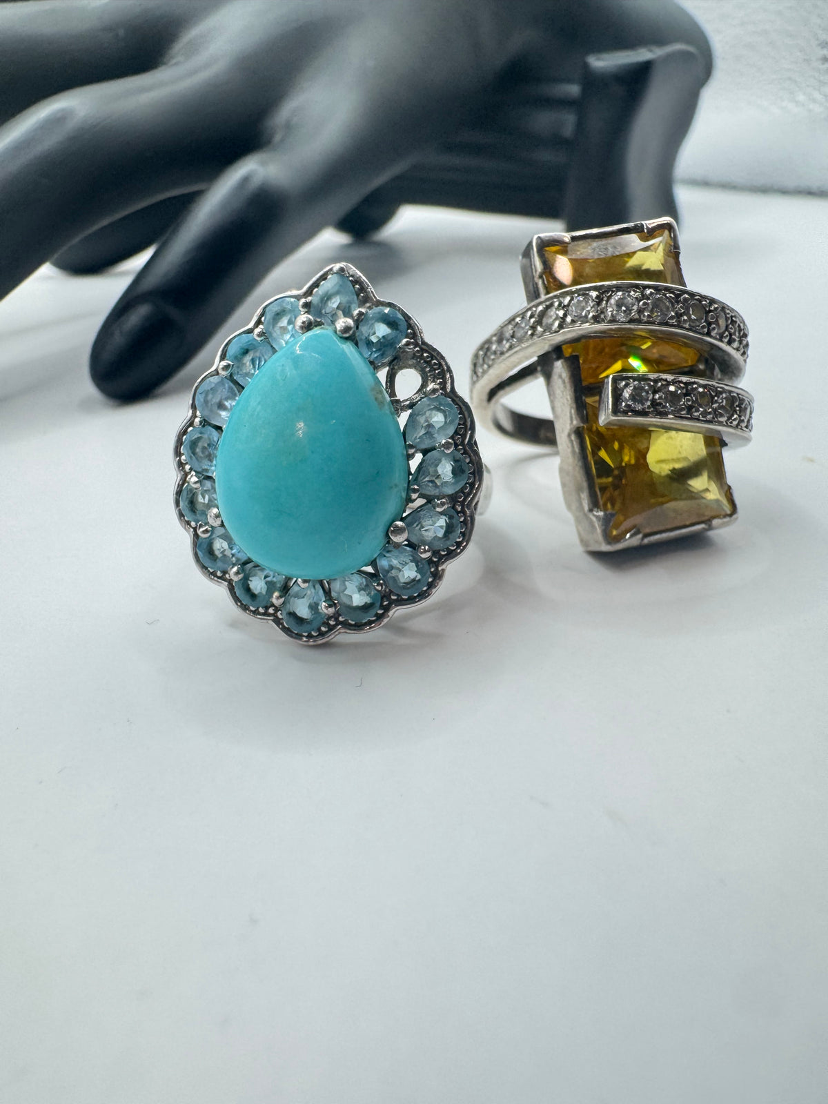 Sterling Silver Statement Rings - Turquoise & Citrine