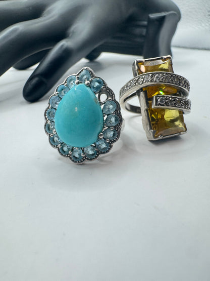 Sterling Silver Statement Rings - Turquoise & Citrine