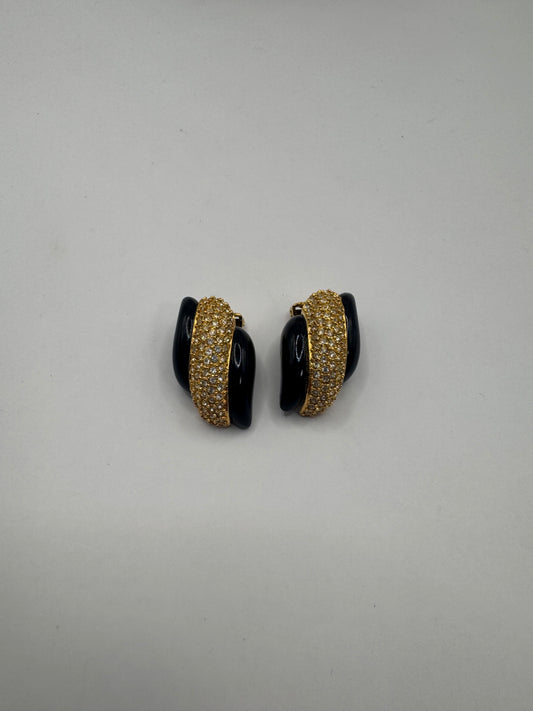 Authentic Vintage Dior Crystal & Black Enamel Clip-On Earrings – 1980s