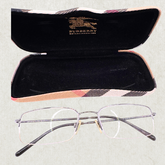 Burberry B 1068 1003 Half Rim Eyeglasses – Gunmetal Silver, Used, Good Condition  (Frame Only, Prescription Lenses Installed)