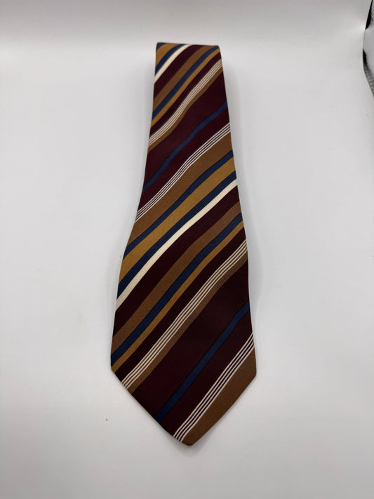 Vintage Yves Saint Laurent 100% Silk Tie – Burgundy & Gold Striped, 55” x 3.5”