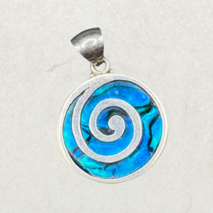 Sterling Silver 925 Fire Rainbow Blue Opal Greek Spiral Pendant
