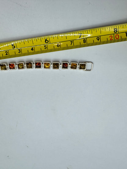 Sterling Silver Bracelet with Multi Color Baltic Amber, 7.25 Inches
