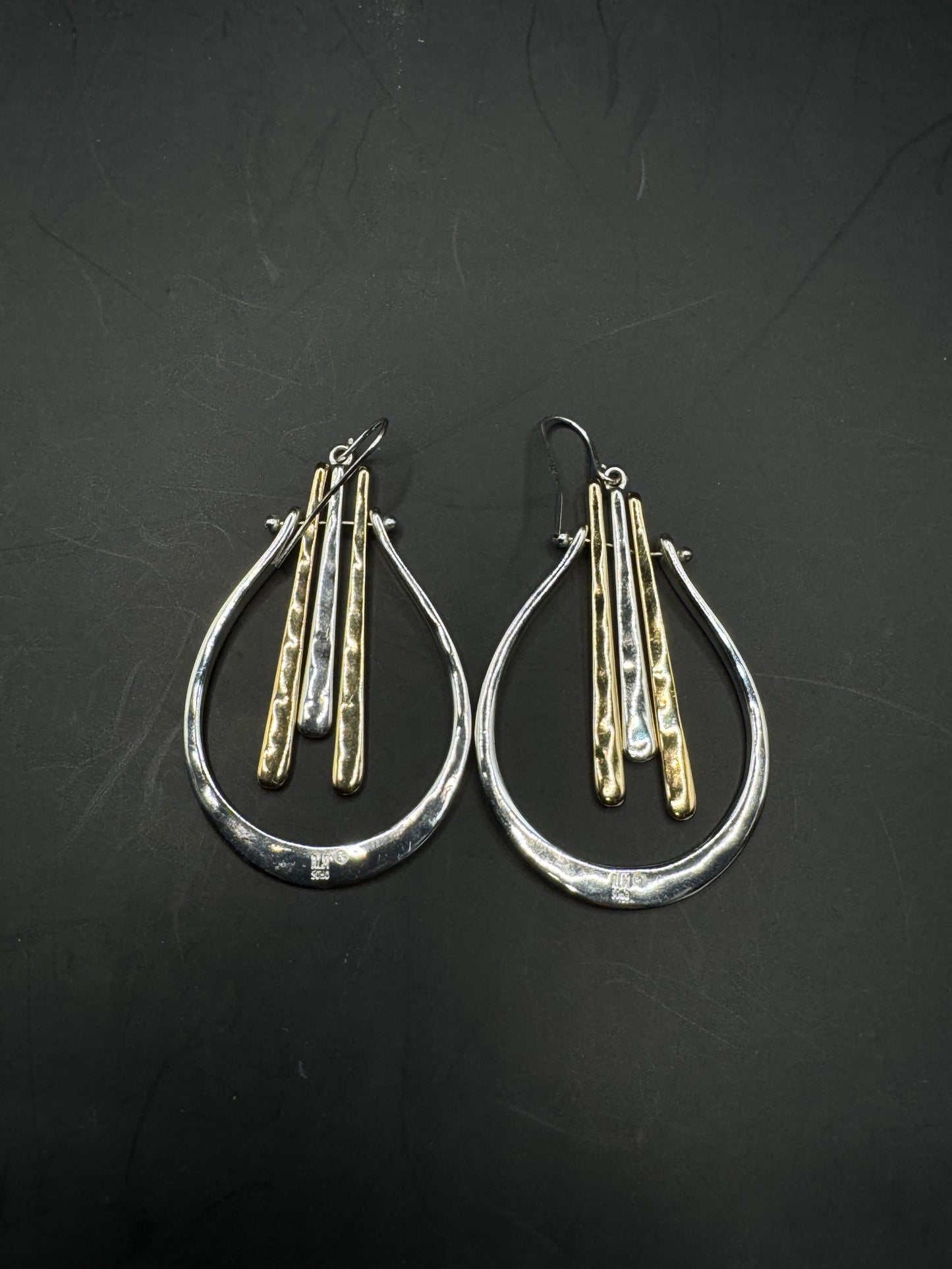 Vintage  Robert Lee Morris Soho Women’s Stick Fringe Orbital Drop Earrings – Two-Tone Modernist Design