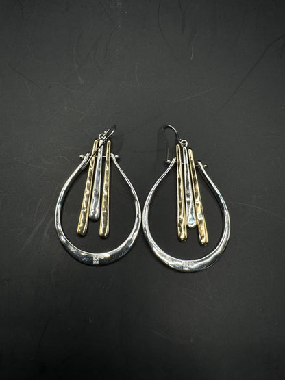 Vintage  Robert Lee Morris Soho Women’s Stick Fringe Orbital Drop Earrings – Two-Tone Modernist Design