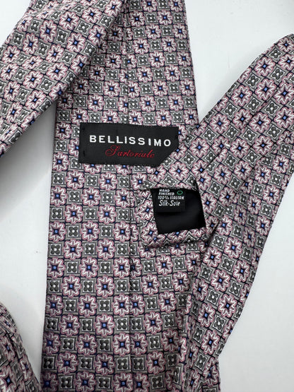 Vintage Bellissimo Silk Tie – 100% Silk, Geometric Floral Pattern