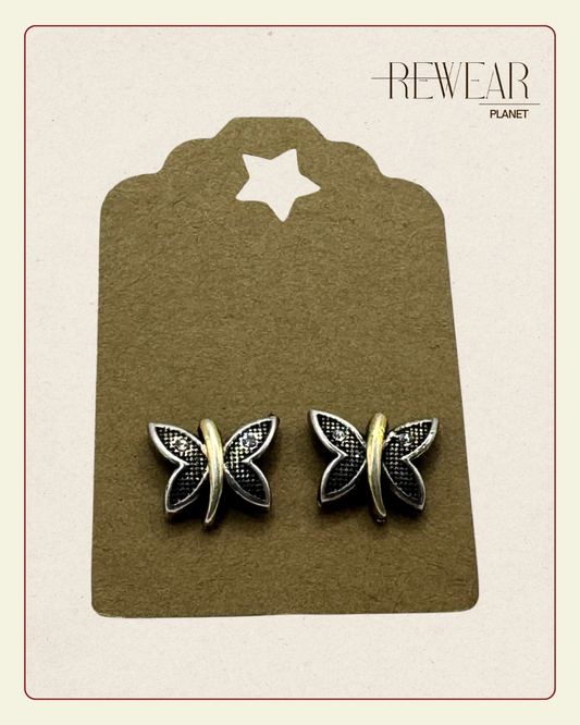 Vintage Sterling Silver Butterfly Earrings – Gold Plated Two-Tone Stud Earrings