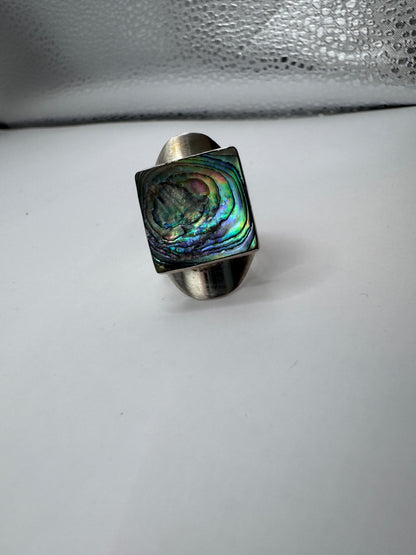 Vintage Mexican Sterling Silver Inlay Mother of Pearl & Abalone Signet Ring – Size 7.5
