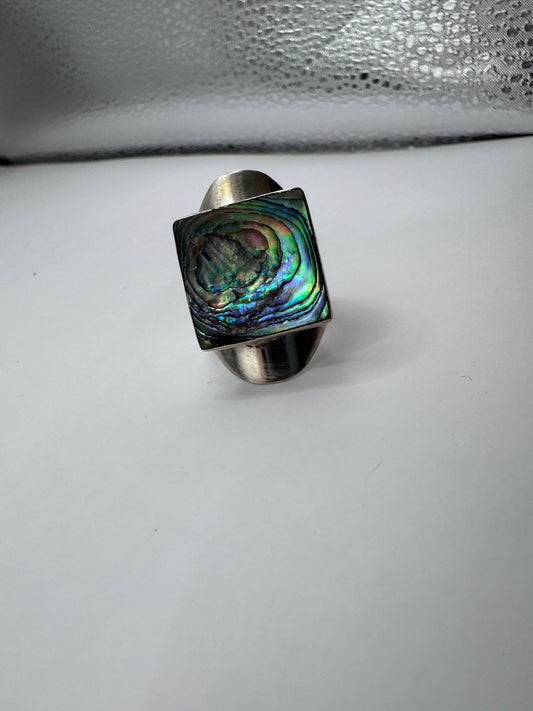 Vintage Mexican Sterling Silver Inlay Mother of Pearl & Abalone Signet Ring – Size 7.5