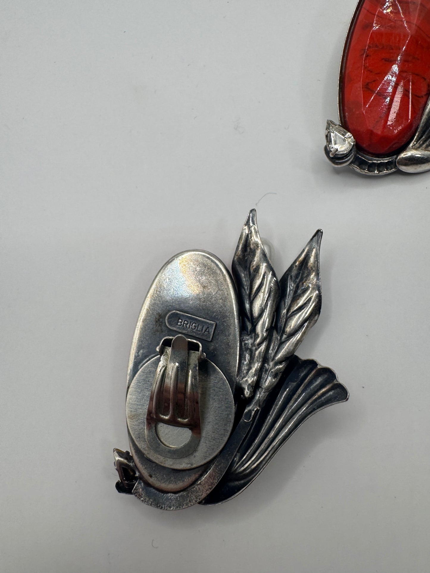 Rare Vintage Art Deco Luigi Briglia Silver Tone Clip-On Earrings