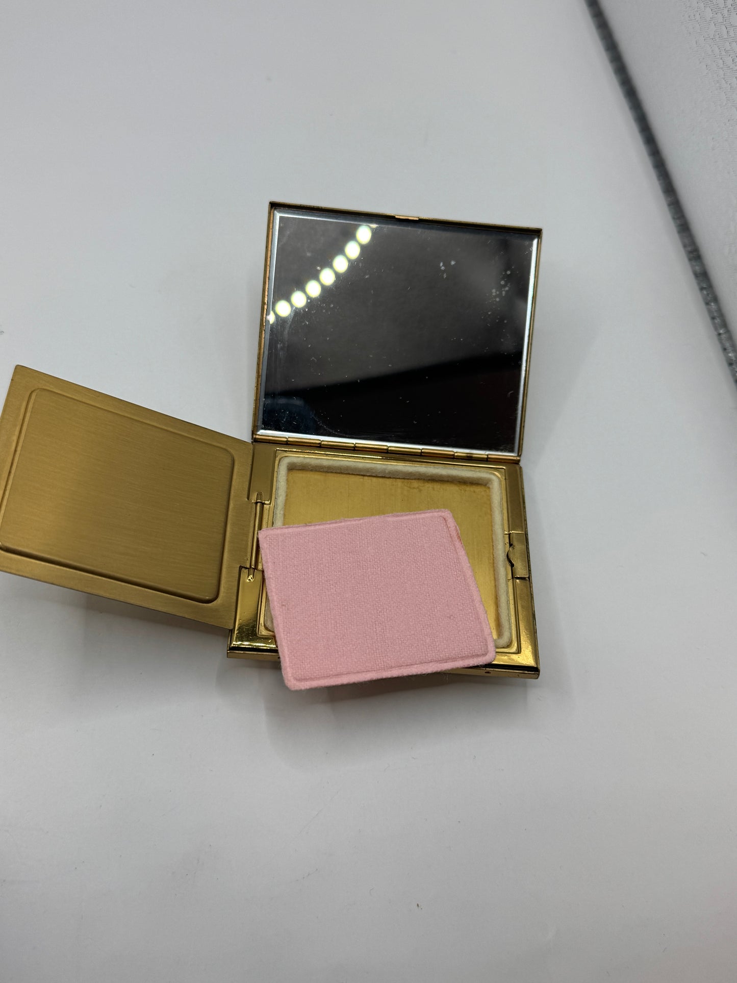 Early 1960s Italian Hand-Tooled Gold Leather Powder Compact with Mirror