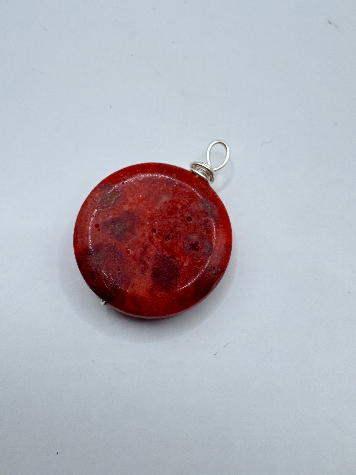 Handmade Coral Sterling Silver Wire-Wrapped Pendant – Excellent Condition