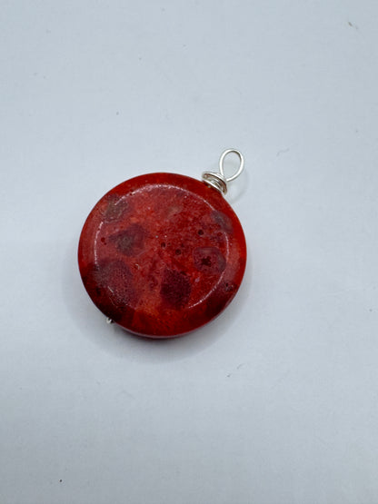 Handmade Coral Sterling Silver Wire-Wrapped Pendant – Excellent Condition