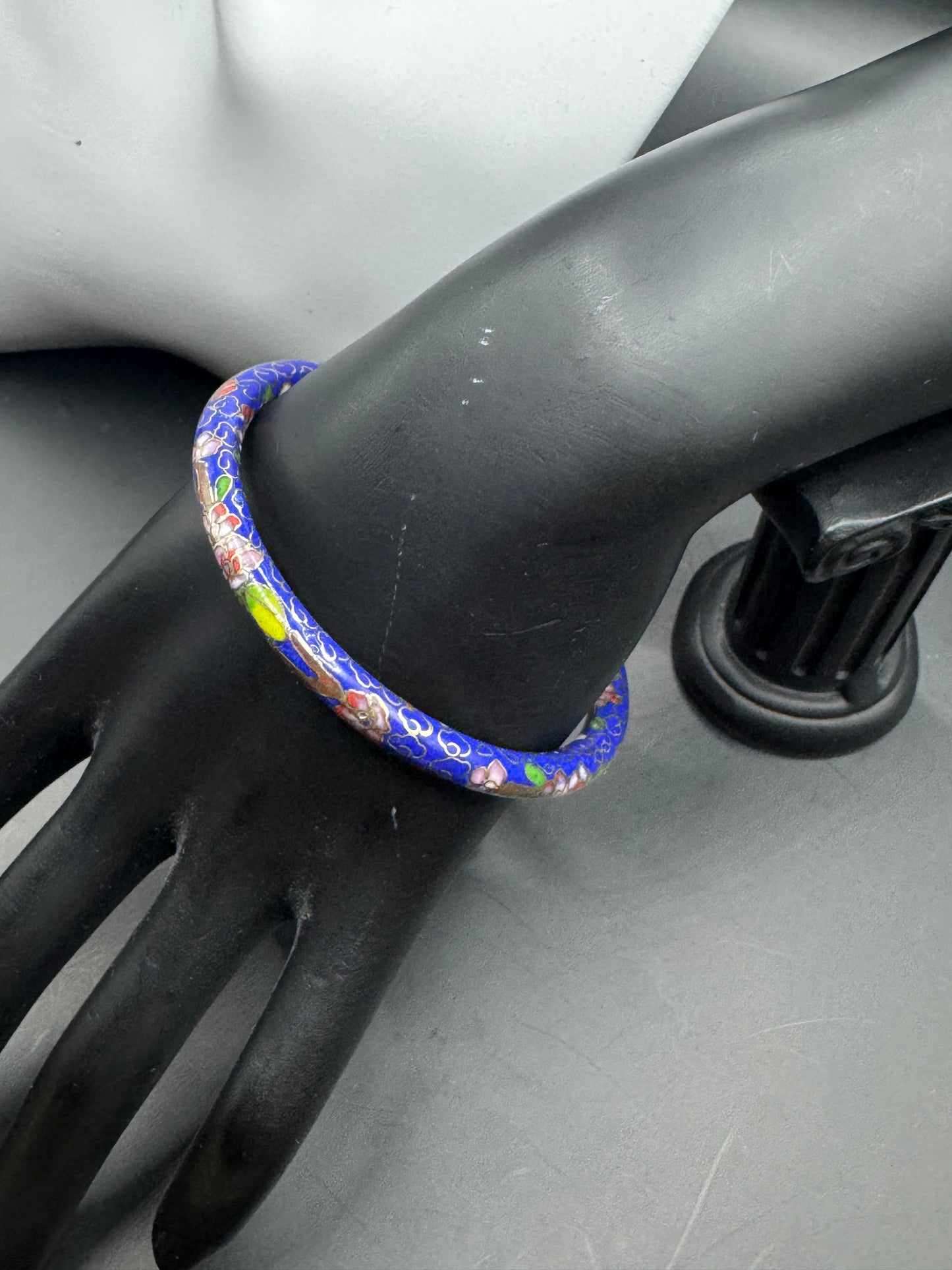 Vintage Cloisonné Enamel Bangle & Earrings Set – Sterling Silver 925, Floral Blue Design