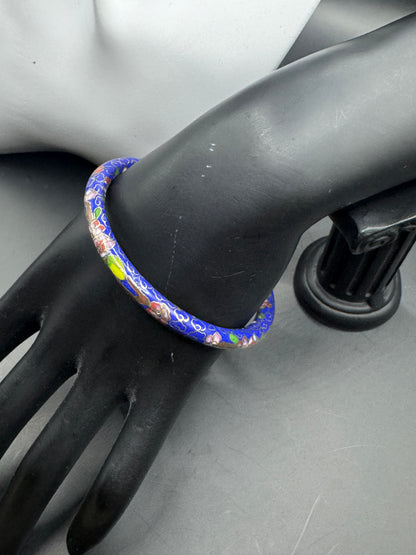 Vintage Cloisonné Enamel Bangle & Earrings Set – Sterling Silver 925, Floral Blue Design