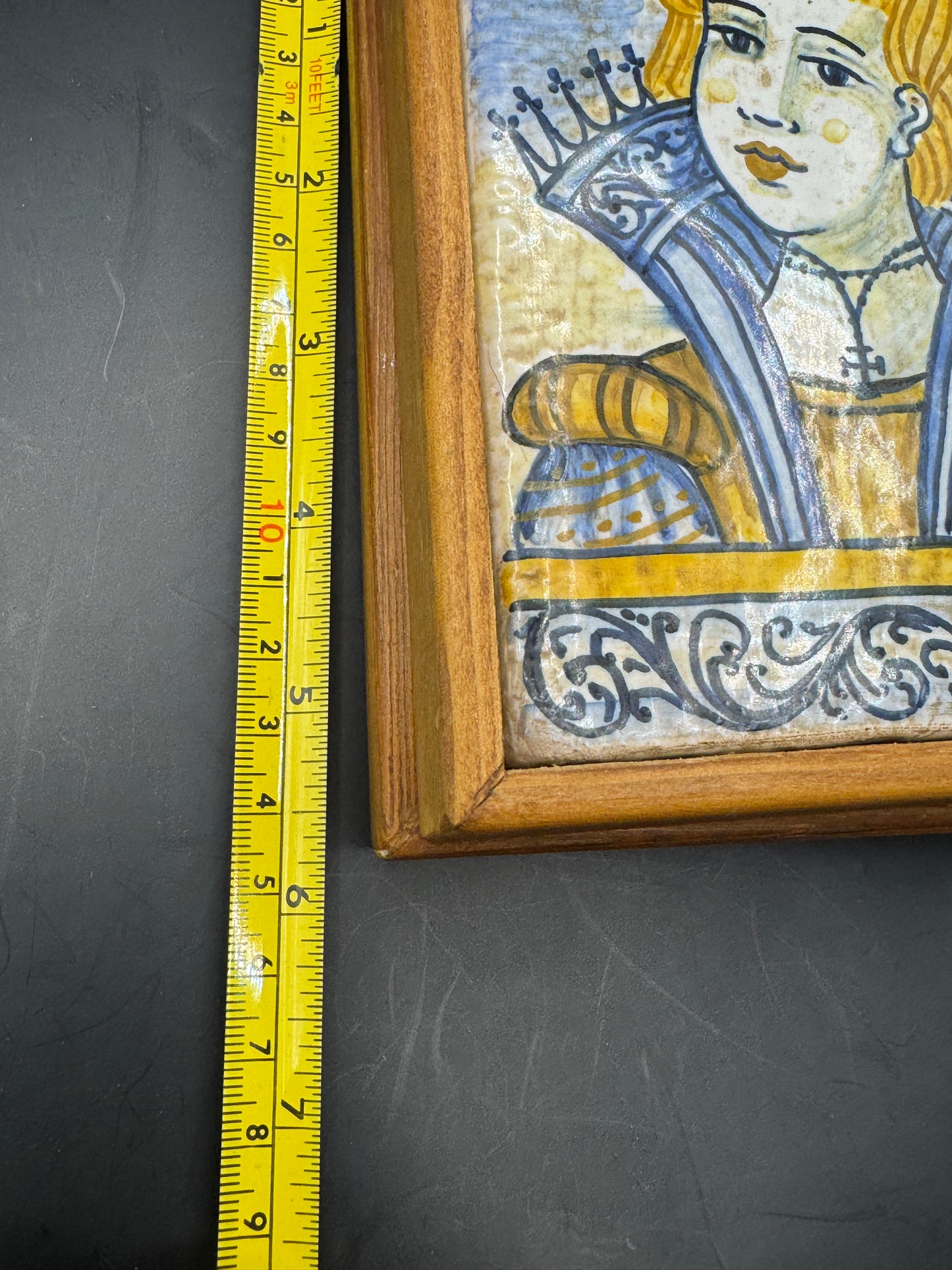 Pair of Vintage Italian Castelli Maiolica Portrait Tiles – Hand Painted Tin-Glazed Ceramic Wall Art – Framed Renaissance Style Plaques – Made in Italy