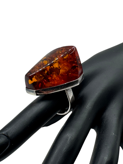 Vintage Massive Baltic Amber Ring Sterling Silver 925 Sz 7.5