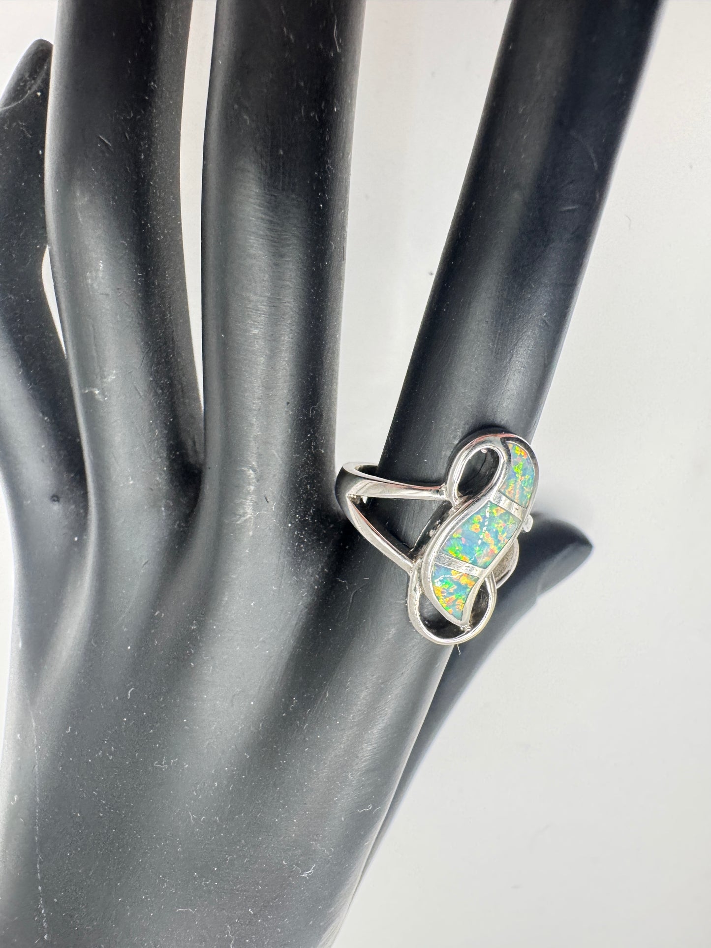 Aurora Sterling Silver Opal Statement Ring – Size 7