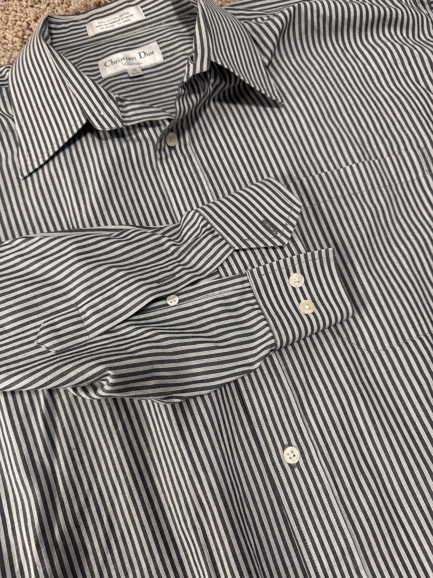 Authentic Christian Dior Men’s Shirt – Size 34-35 (17), Striped, French Designer