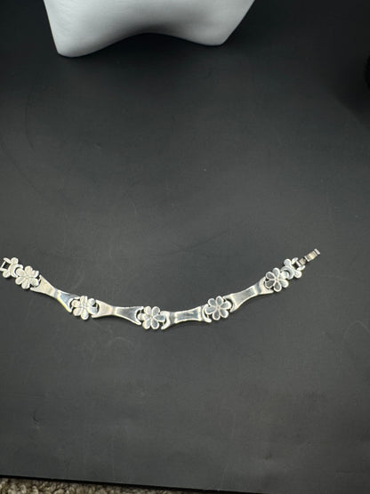 Vintage Mexican Sterling Silver 925 Bracelet – Floral Link Design, Taxco Style, Mid-Century