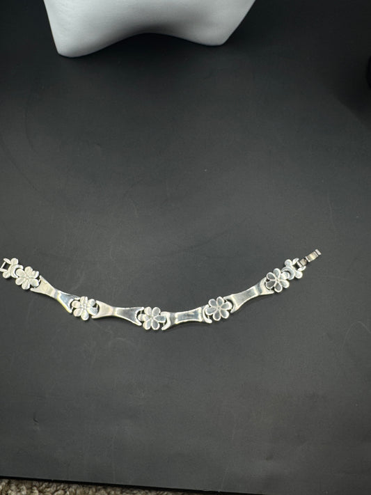 Vintage Mexican Sterling Silver 925 Bracelet – Floral Link Design, Taxco Style, Mid-Century