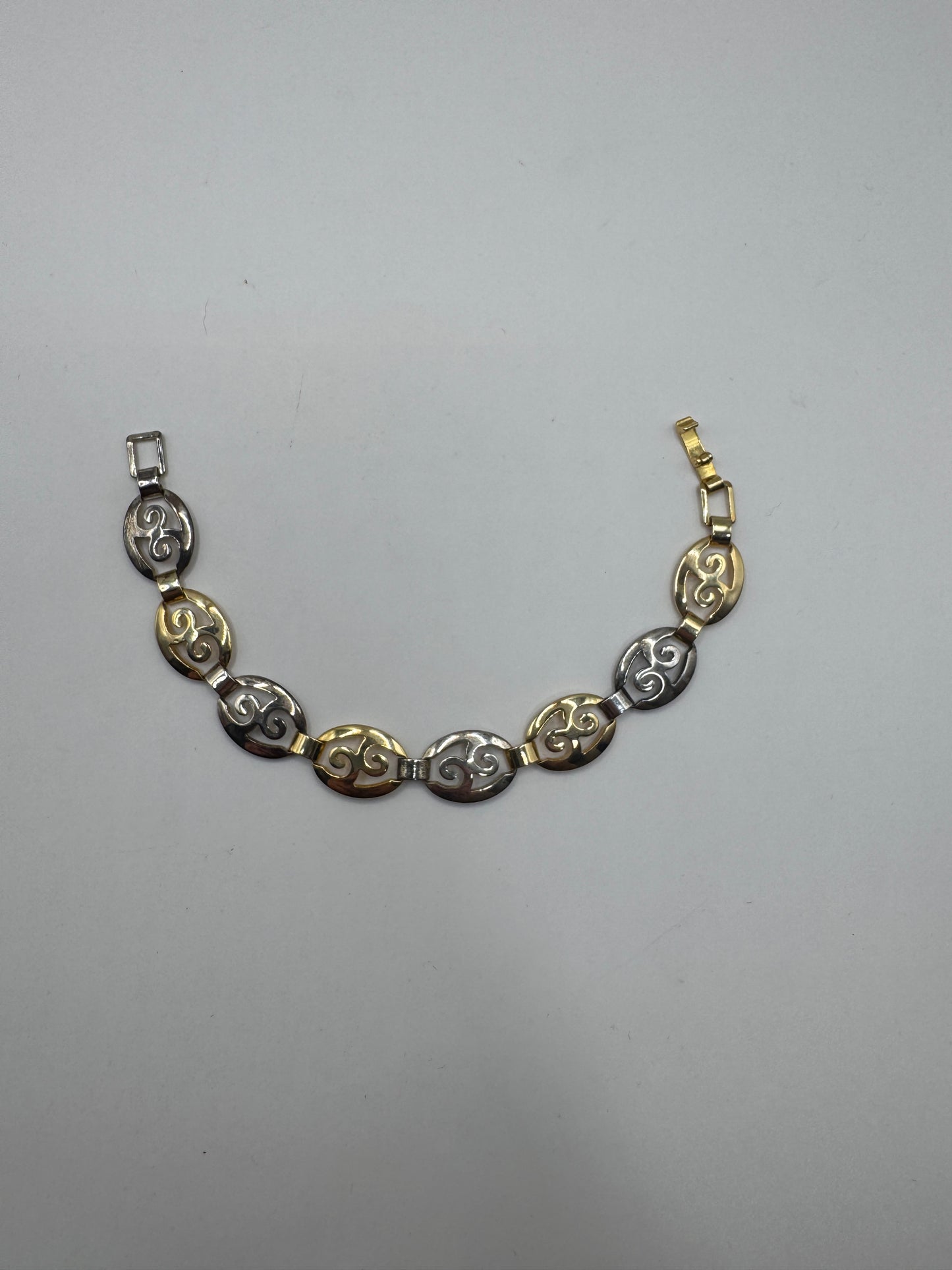 Vintage Two-Tone Sterling Silver Bracelet – Scroll Design, 925