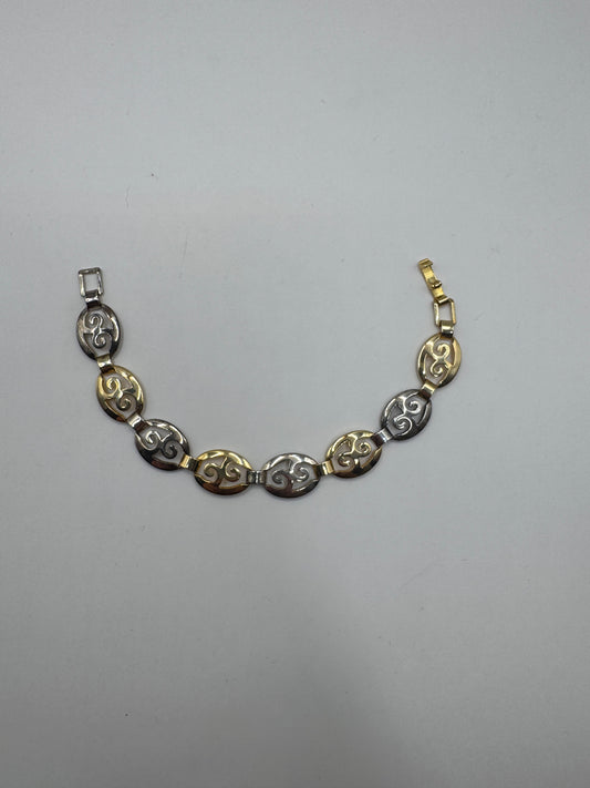 Vintage Two-Tone Sterling Silver Bracelet – Scroll Design, 925