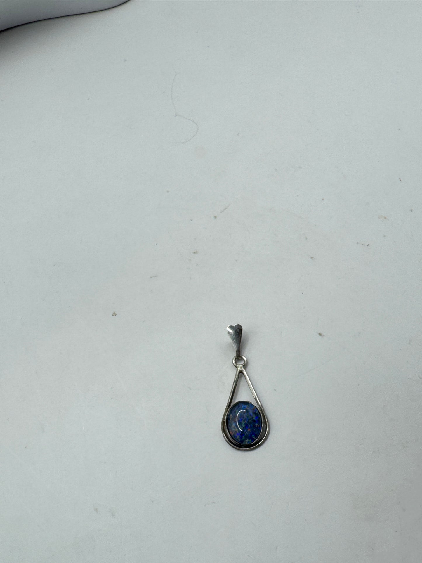 Vintage Sterling Silver Smoky Opal Pendant – Blue Fire Teardrop Gemstone Charm