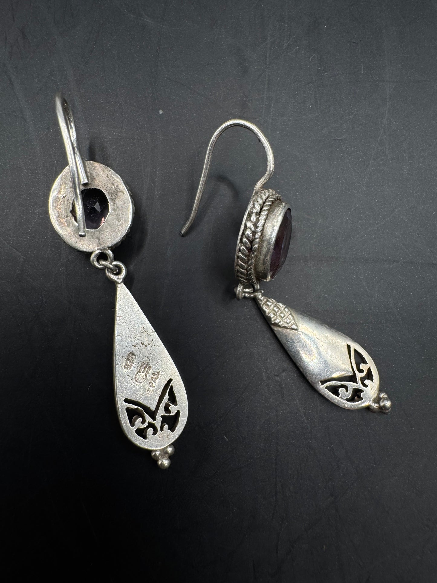 Amethyst Drop Earrings Silver 925