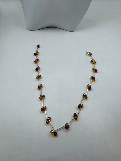 Sterling Silver Amber Bead Necklace, 15.5 Inches
