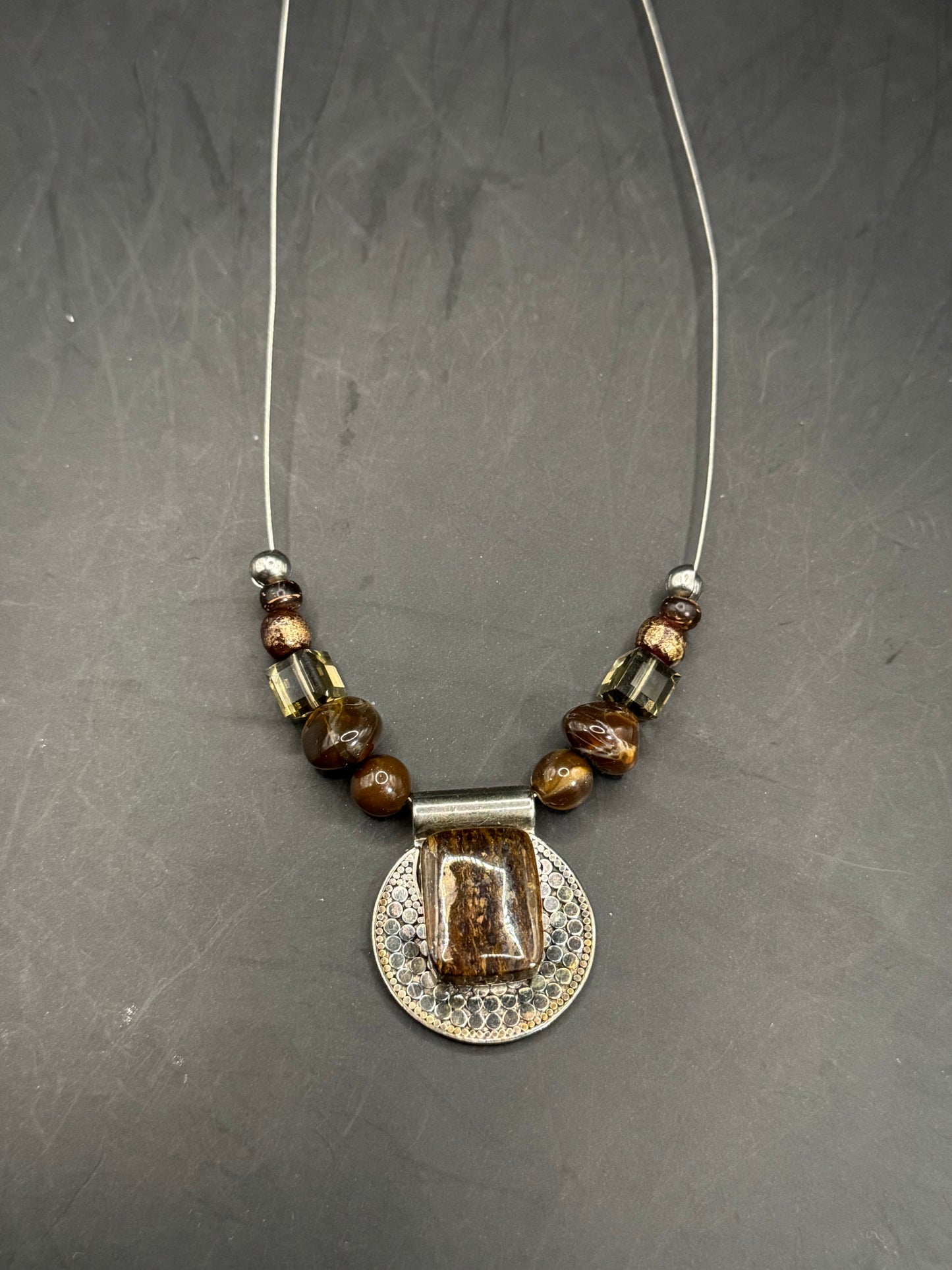 Sterling Silver & Brown Stone Pendant Necklace – 20”