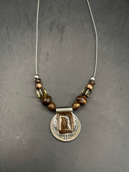 Sterling Silver & Brown Stone Pendant Necklace – 20”