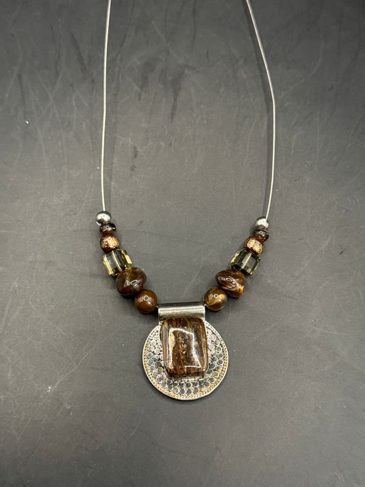 Sterling Silver & Brown Stone Pendant Necklace – 20”