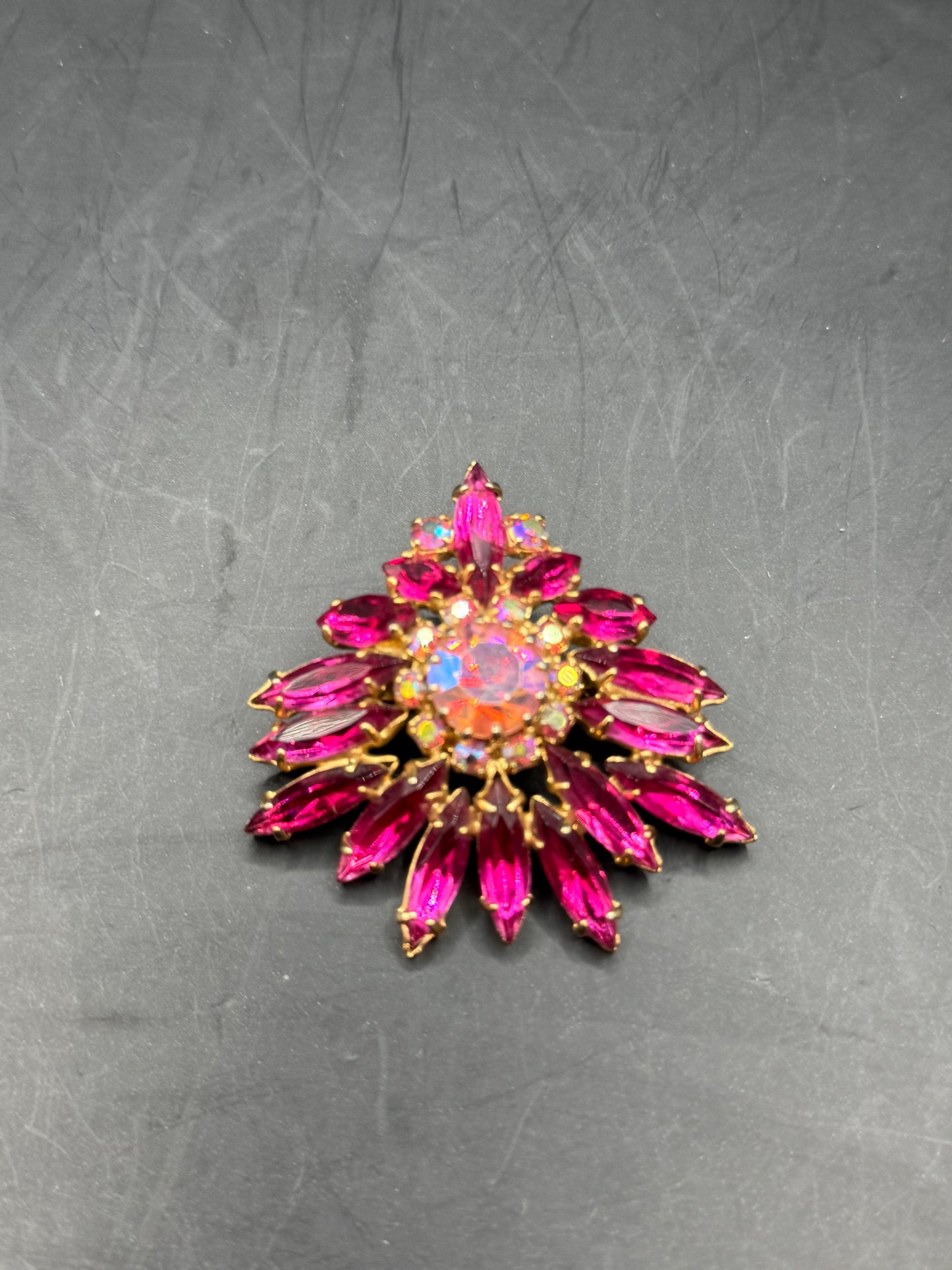 Vintage Pink Rhinestone Brooch